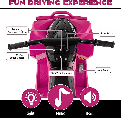 Miniatura 3 de Costzon ATV para niños, vehículo eléctrico con batería de 12 V con velocidad altabaja, neumáticos escalonados, faros, bocina, música, hacia adelante