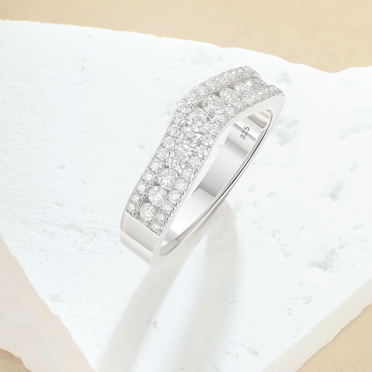 Curved Moissanite Wedding Band D Color VVS1 925 Sterling Silver Engagement Eternity Ring for Women Size - Image 8