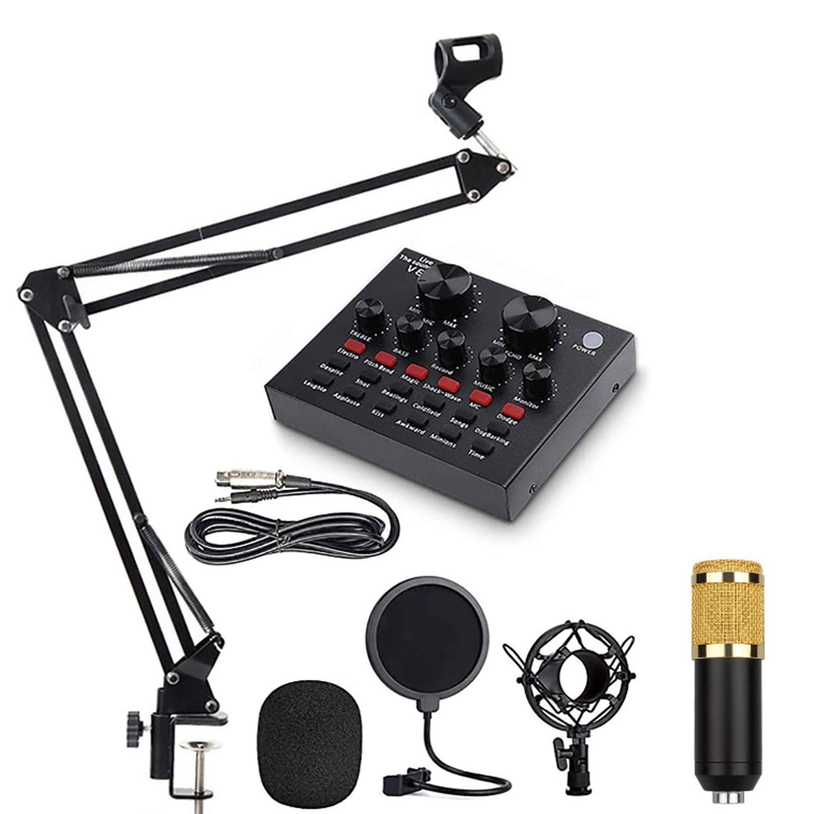Carte son avec effets en direct Carte son multifonctionnelle en direct, ensemble de microphones pour carte son, ensemble de microphones en métal pour diffusion, support réglable, pour jeux, enreg