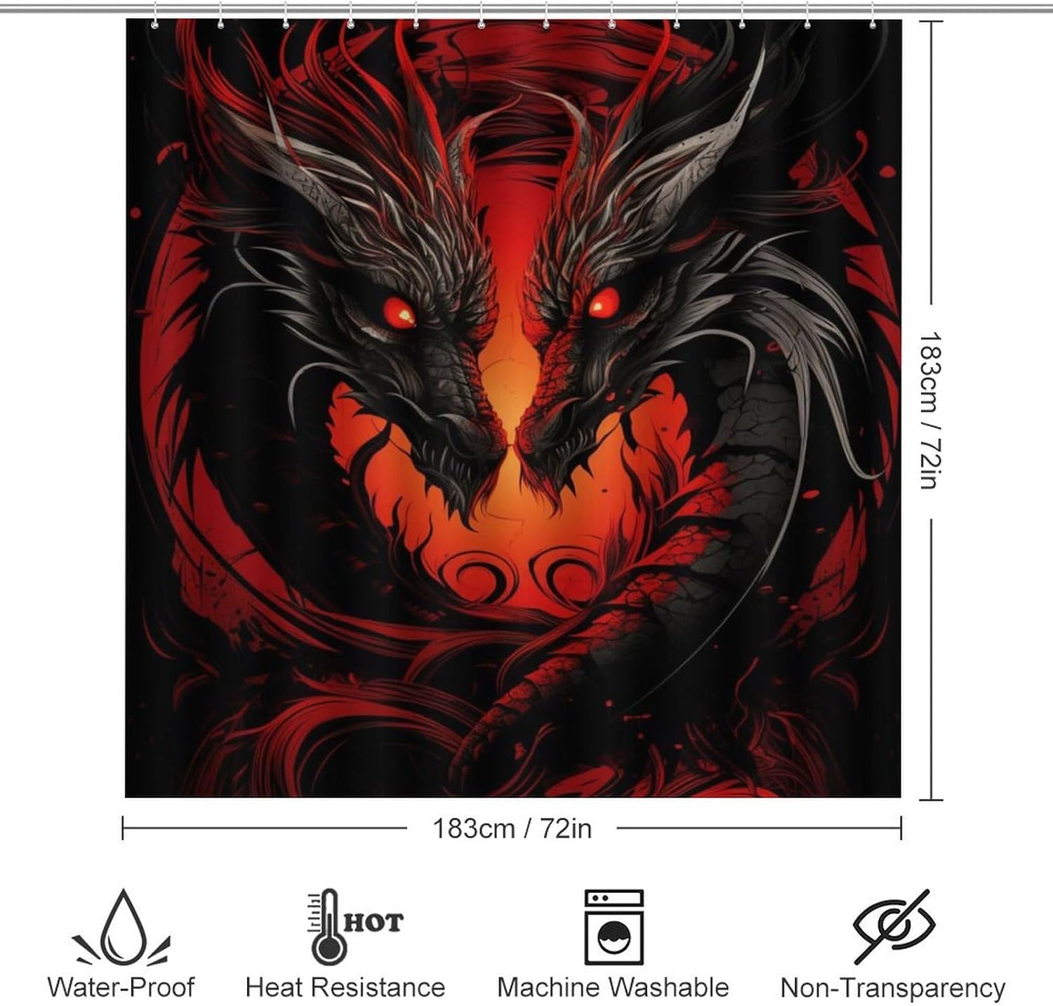 4PCS Cool Dragon Shower Curtain Set Vintage Mysterious Fire Red Creature Bathroom Decor Sets with Rugs Bathroom Accessories Set Bathroom Curtain Shower Set with 12 Hooks