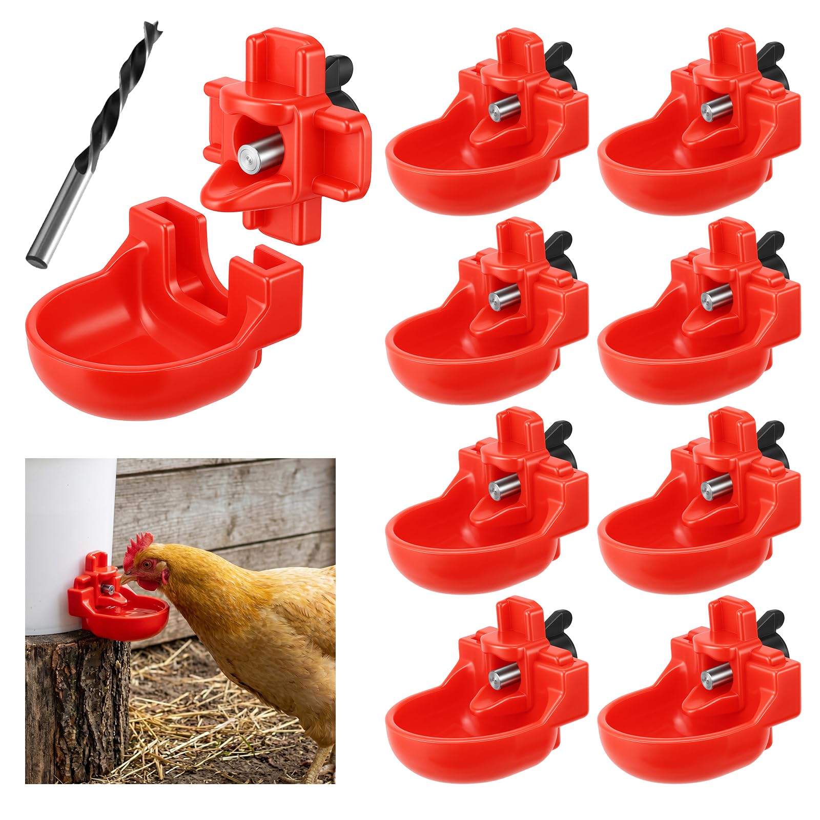 Automatische Hühnertränke, Hühnerwasserbecher mit Tropfbecher, Auslaufsicher & Schwerkraft Wasserfluss für Sauberes Wasser, Geflügeltränke für Hühner Enten, mit Bohrer