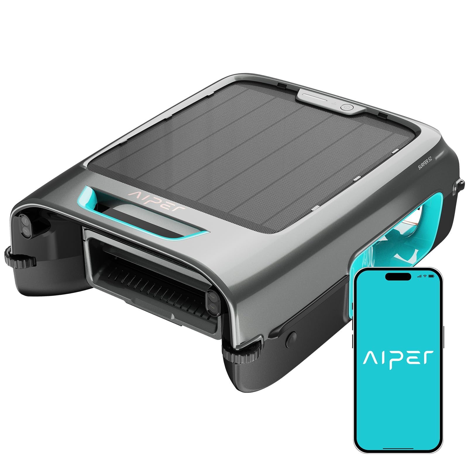 AIPER Surfer S2 Solar Powered Pool Surface Skimmer Robot with APP Support, 24/7 Continuous Cleaning, Dual Charging Modes, Smart Obstacle Avoidance, 150-um Filtration, OTA Upgrade