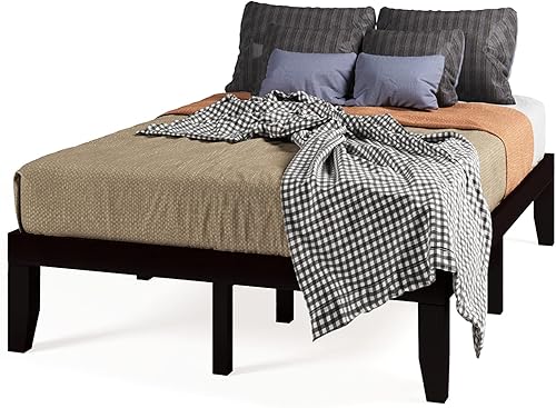 Miniatura 15 de KOTEK Base de cama de plataforma de madera maciza de 14 pulgadas, base de colchón con soporte de listones de madera, base de cama de madera de goma,