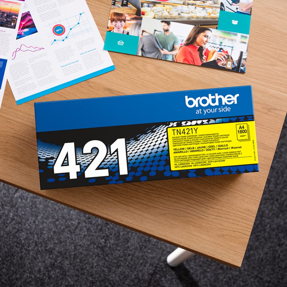 Brother TN421Y Toner Originale, Capacità Standard, fino a circa 1800 Pagine, per Stampanti HLL8260CDW/HLL8360CDW/DCPL8410CDW/MFCL8690CDW/MFCL8900CDW, Giallo
