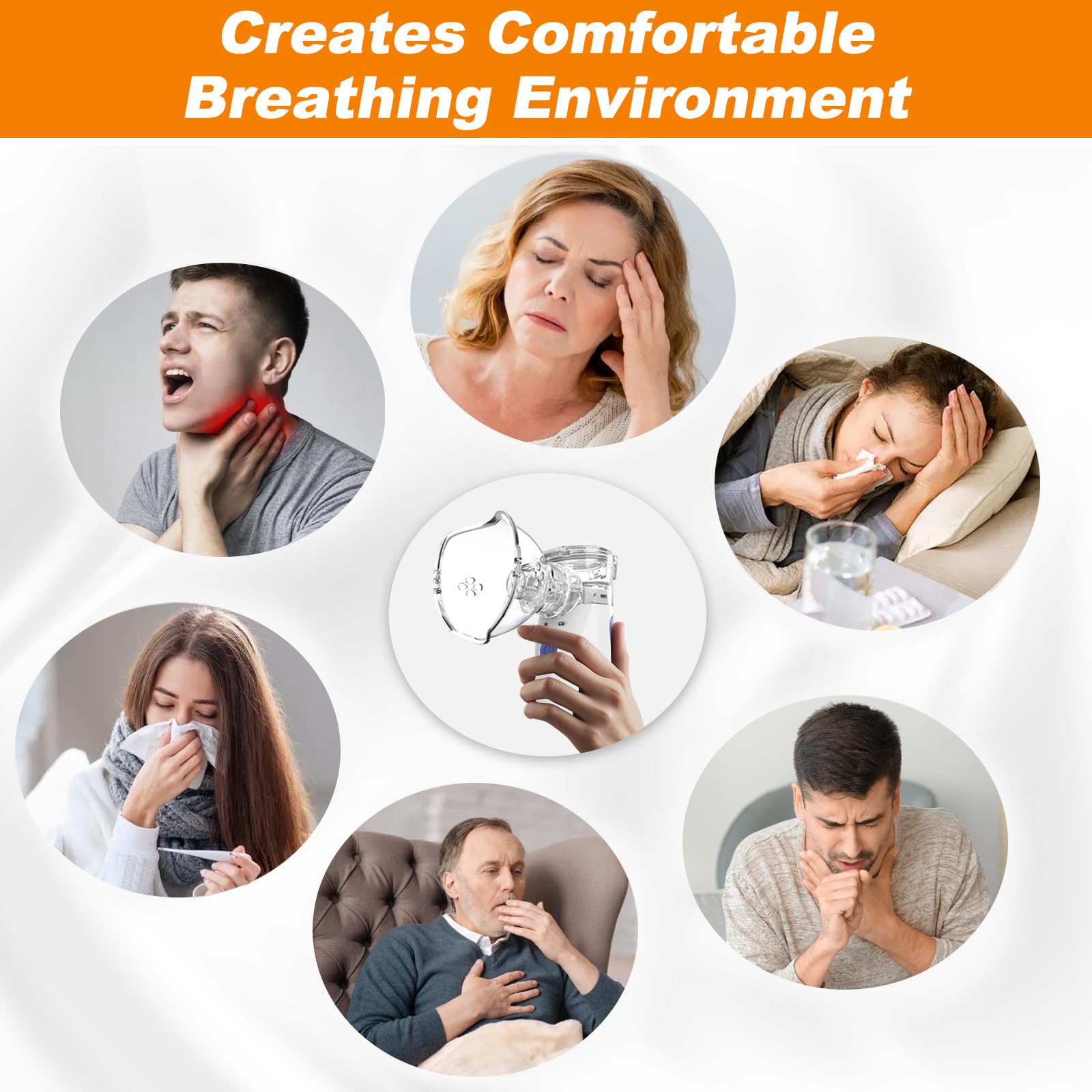 Nebulizador Portátil para Adultos & Niños & Bebe, Aerosol Ultrasónico Silenciosos Recargable USB con 2 Máscaras & 1 Boquilla, Eléctrico Inhaladores Ruido Bajo Mano para Hogar Uso Viaje