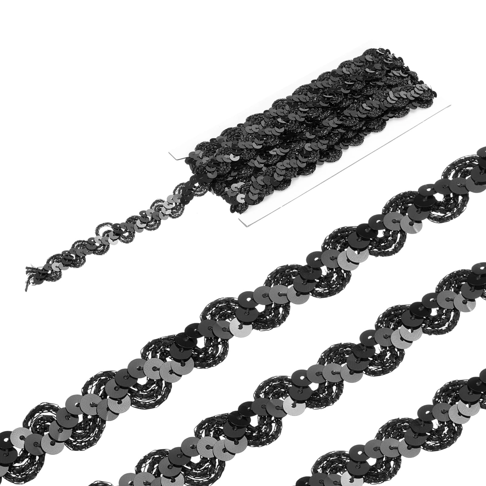 sourcing map 5 Yard Sequins Beaded Lace Trim 0.6 Inch Wave Sequin Braid Trim Strip Paillette Ribbon for Crafts, Embellishments, DIY Sewing Costume, Black