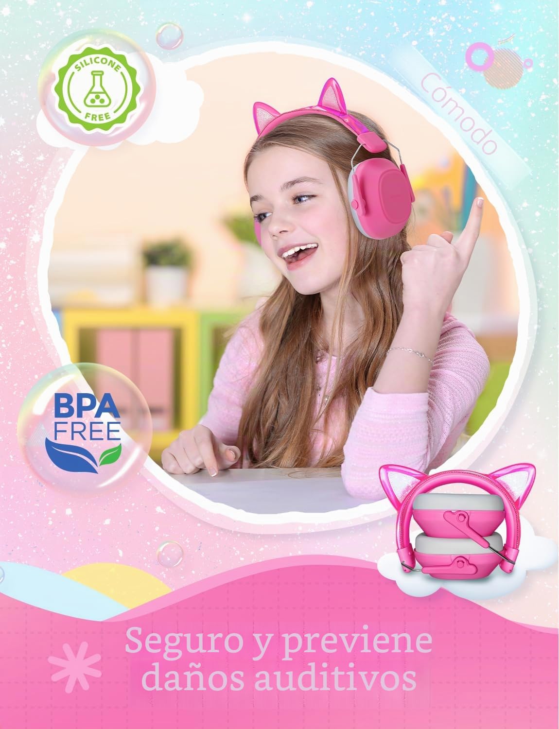iClever Auriculares con cancelación de ruido para niños, SNR 29 dB, protección auditiva para fuegos artificiales, eventos y conciertos