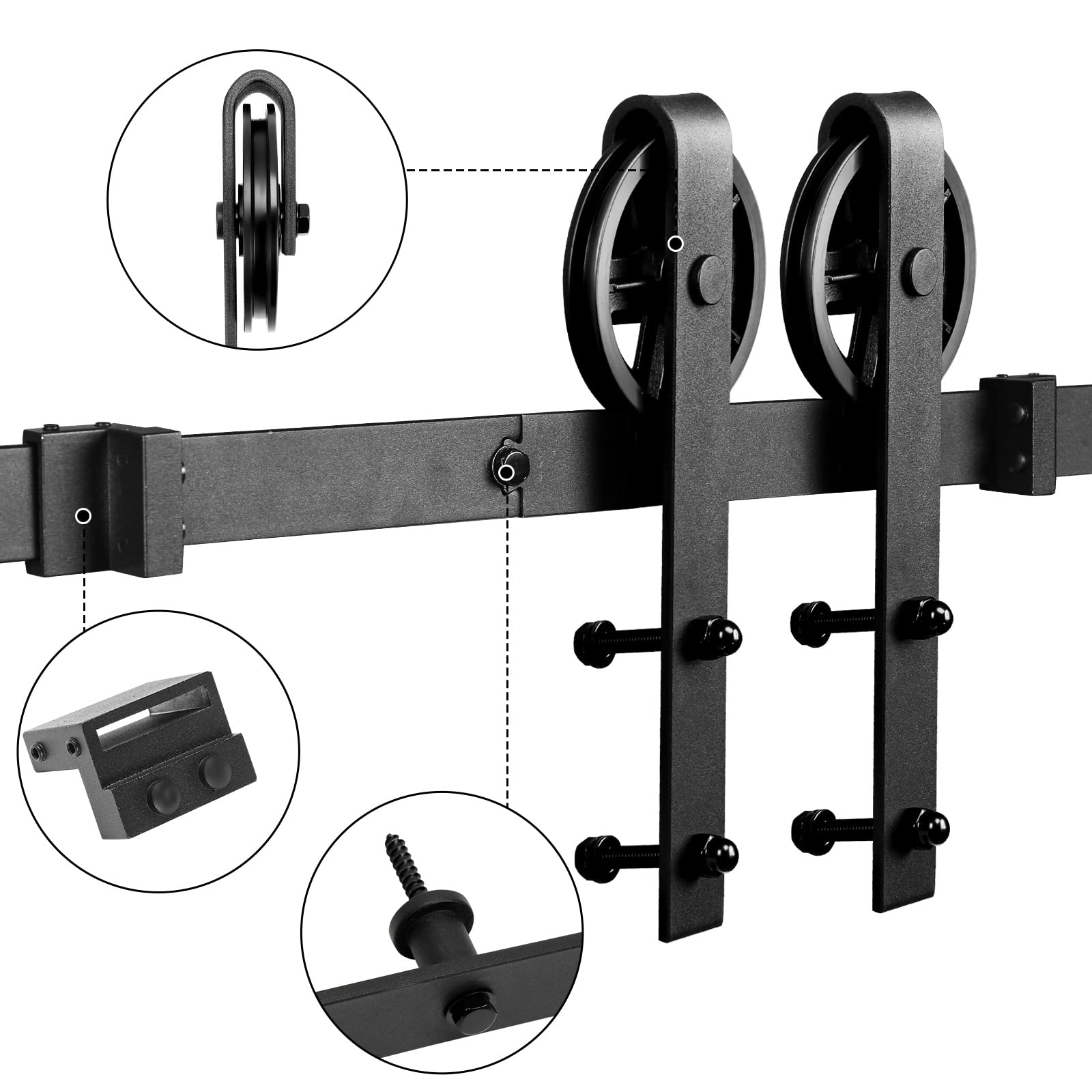 Sistema de puerta corredera, 183 cm, juego de herrajes con rueda grande, conjunto completo de herrajes para puerta de granero