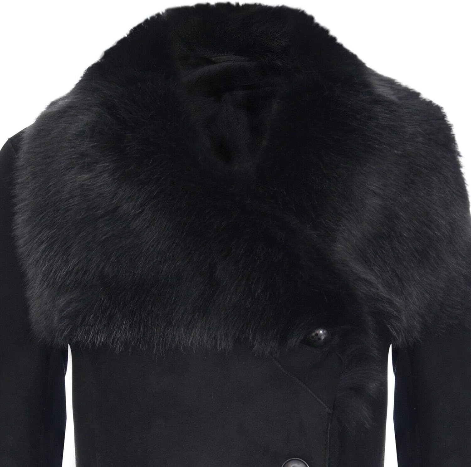 Infinity Leather Ladies Warm Black Suede Merino Shearling Sheepskin Coat with Toscana Collar - Image 4