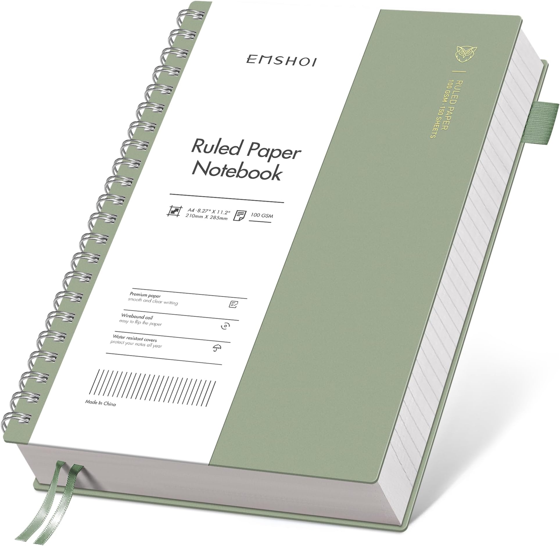 EMSHOI Lined Spiral Journal Notebook, 300 Pages, A4 Size (8.2'' x 11.2'')