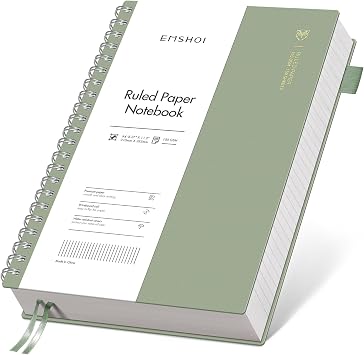 EMSHOI Lined Spiral Journal Notebook, 300 Pages, A4 Size 8.2 x 11.2 | College Ruled, 100 GSM Thick Paper, Flexible Plastic Cover, for School, Writing, Work, Office & Journaling Light Green
