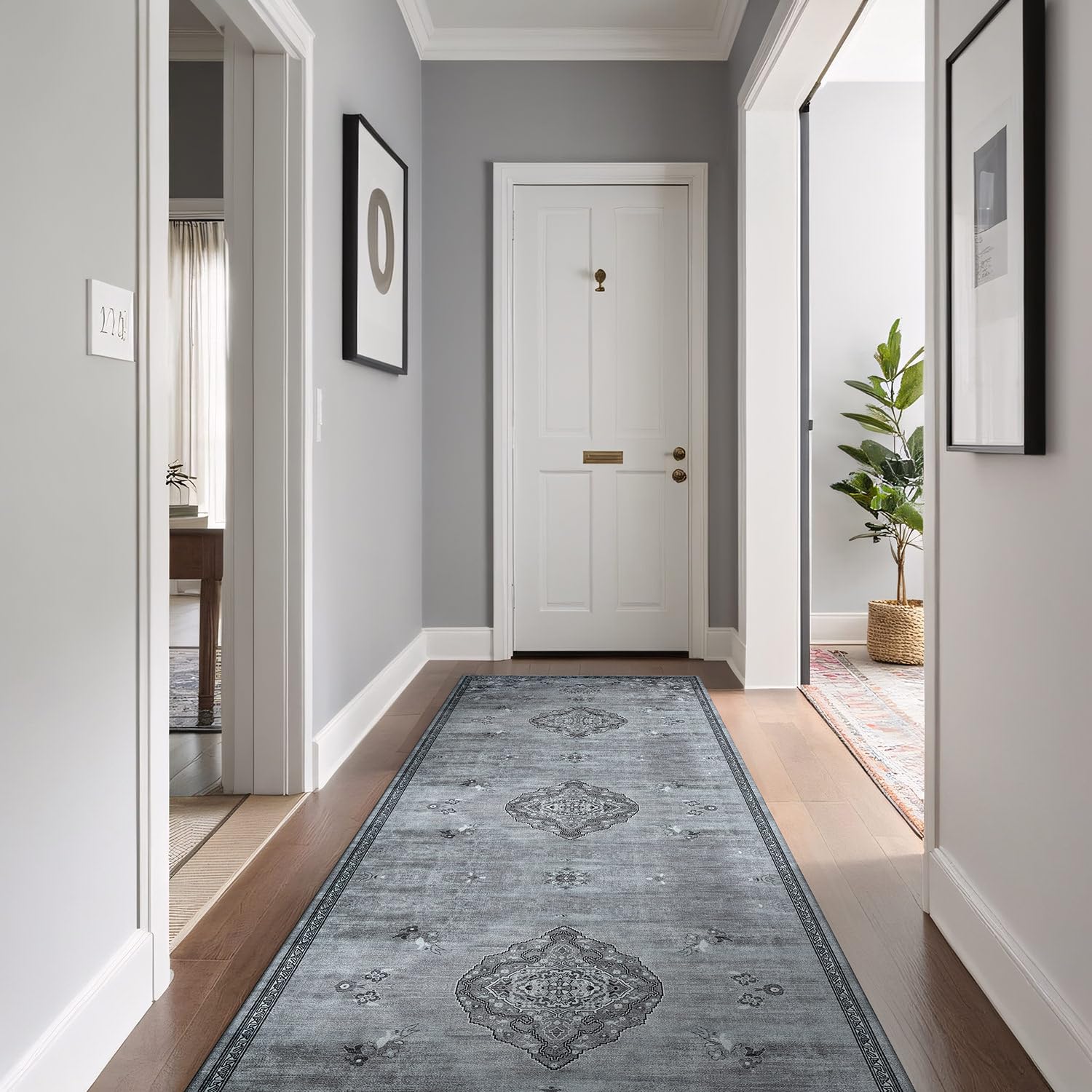 Beverly Rug Non Slip Rugs 2x7 Boho Medallion Floral Non Skid Rubber Backing Easy Silk Soft Runner Rug for Living Room Easy to Clean Non Shedding