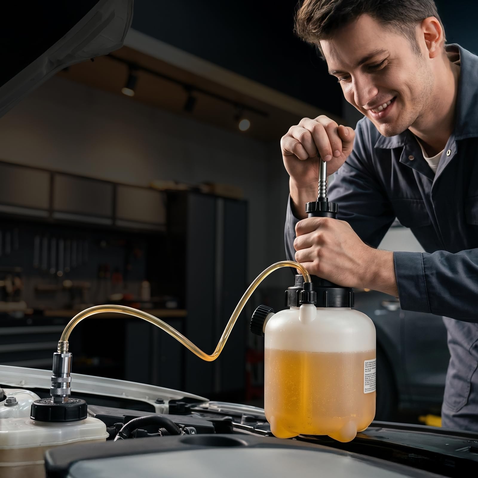 VEVOR Purgador de Frenos Manual 3 L, Kit de Purga de Frenos con 5 Adaptadores para Cilindro Maestro, Botella de Residuos de 1 L, Cambio de Líquido del Vehículo, Compatible con Mayoría de Vehículos