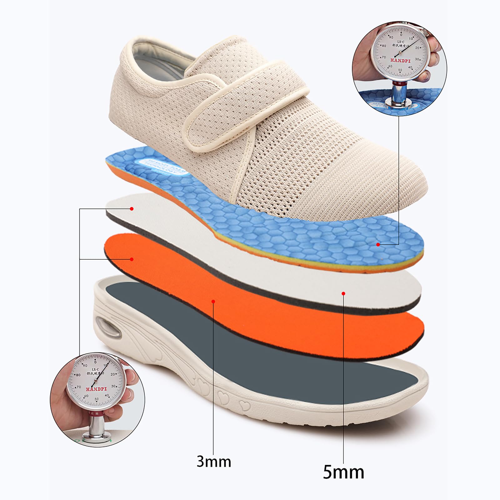 Zapatillas de Mujer Extra Anchas de Malla Transpirable para Caminar - Zapatillas Ligeras Antideslizantes con Correa Ajustable para pies hinchados y Personas Mayores