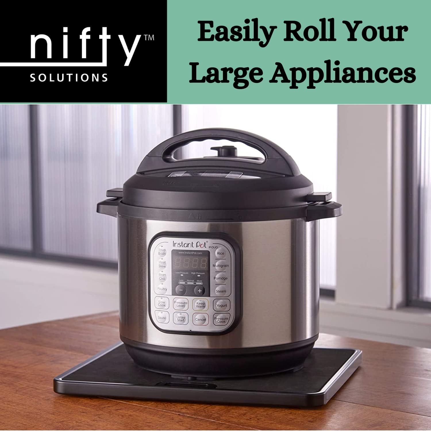 Nifty Large Appliance Rolling Tray, Black – Kitchen Caddy Sliding Tray, Integrated Rolling System, Non-Slip Pad Top, Sliding Tray for Coffee Maker, Stand Mixer, Blender, Toaster