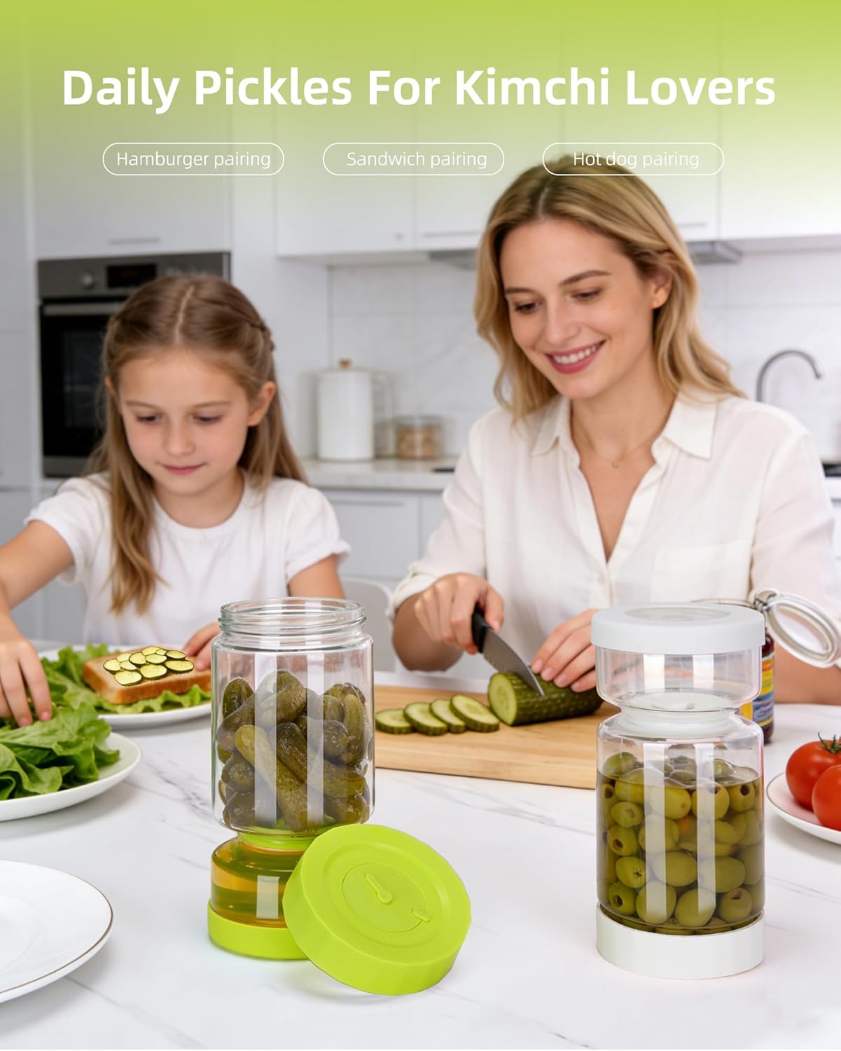 ZENS Pickle Jar with Strainer Flip, 37 oz Hourglass Pickle Juice Separator Container, Airtight Leakproof Lid, 2 Pack Pickling Jars for Olive, Jalapeno Container-Dual Wet-Dry Design