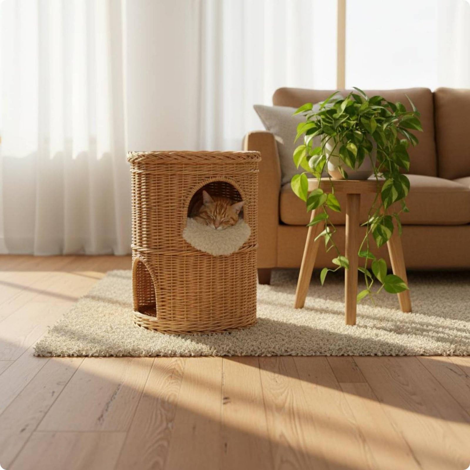 Cuccia per Gatti Doppio Strato Casa per, Naturale, Size to 4