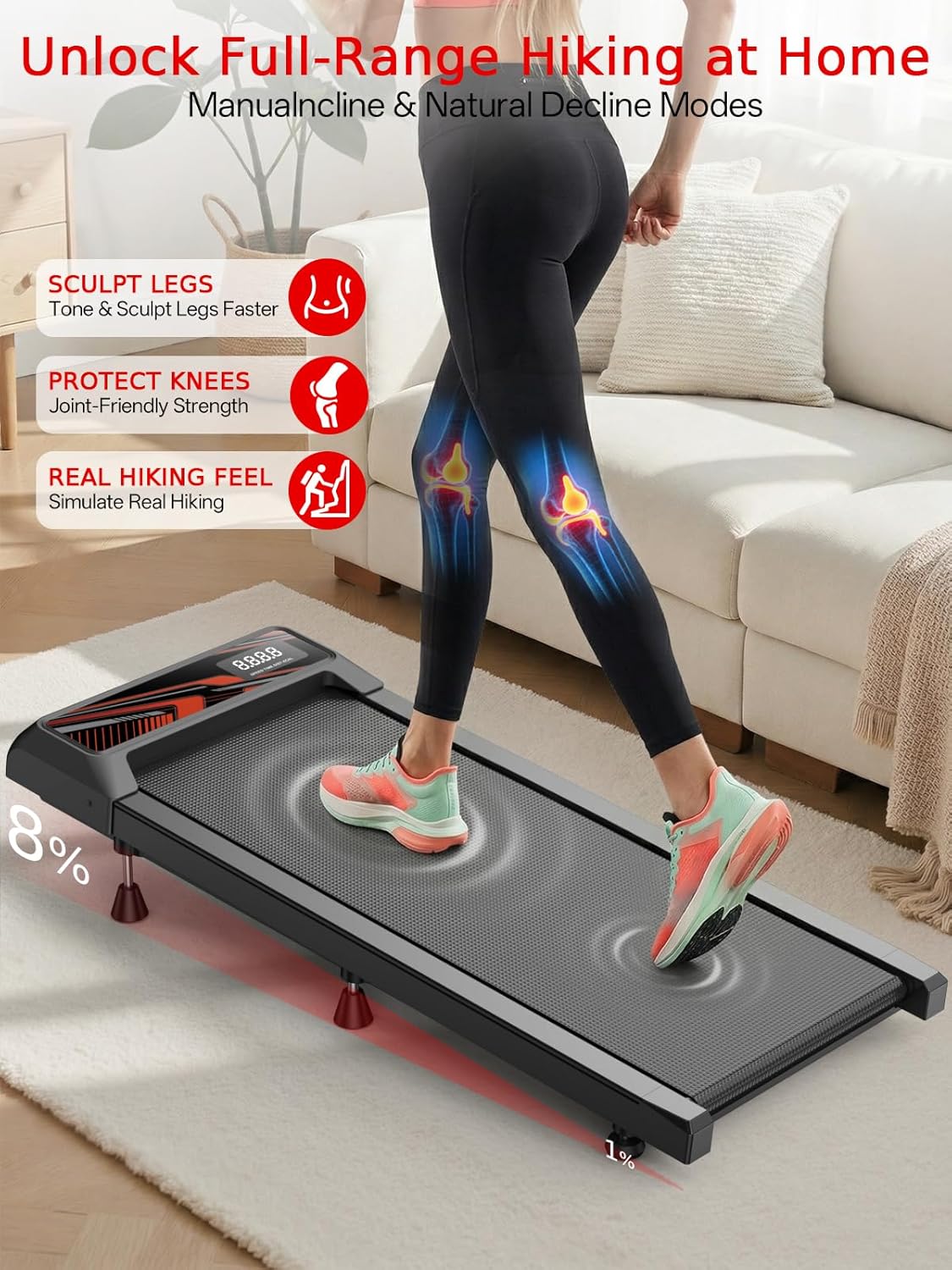 Walking Pad Treadmill with 8% Incline for Home, Under Desk Treadmill for Home Office, 2.5HP Quiet Portable Walking Mat, 265 lbs Capacity, Compact Treadmill for Small Spaces with 15" x 35.4" Belt
