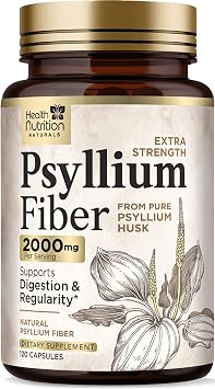 Psyllium Husk Capsules - Psyllium Husk Powder 2000 mg Per Serving - Extra Strength Fiber Supplement for Daily Digestion & Regularity Support - Natural Psyllium Fiber Caps - Bottled USA - 120 Capsules