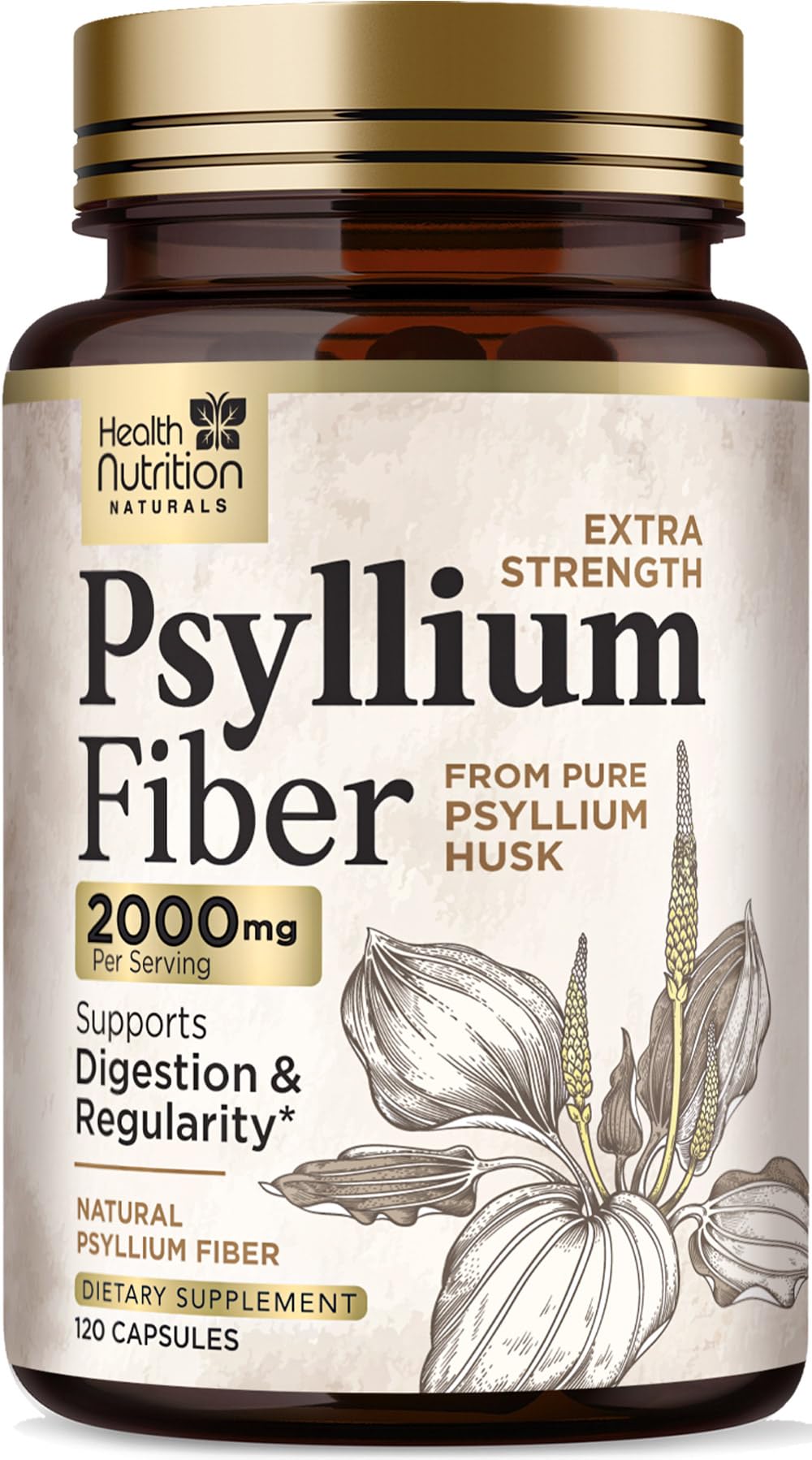 Psyllium Husk Capsules - Psyllium Husk Powder 2000 mg Per Serving - Extra Strength Fiber Supplement for Daily Digestion & Regularity Support - Natural Psyllium Fiber Caps - Bottled USA - 120 Capsules 120 Count (Pack of 1)