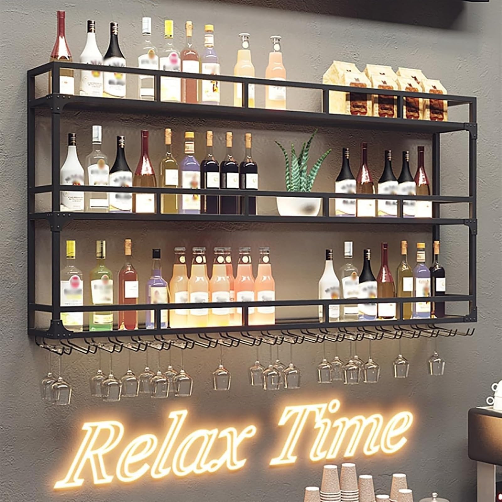 Amazon｜キッチン、ホーム、バー、カフェバー用棚壁取り付け、酒類用