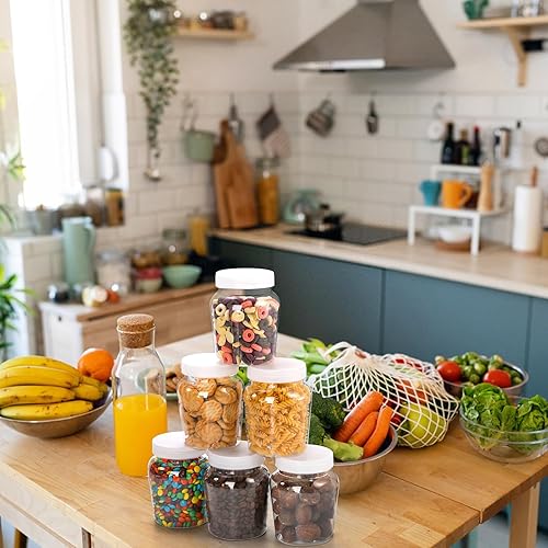 Miniatura 7 de Goaste Paquete de 12 tarros redondos de plástico transparente, contenedor de almacenamiento vacío de 16 onzas, tarro de dulces recargable para el