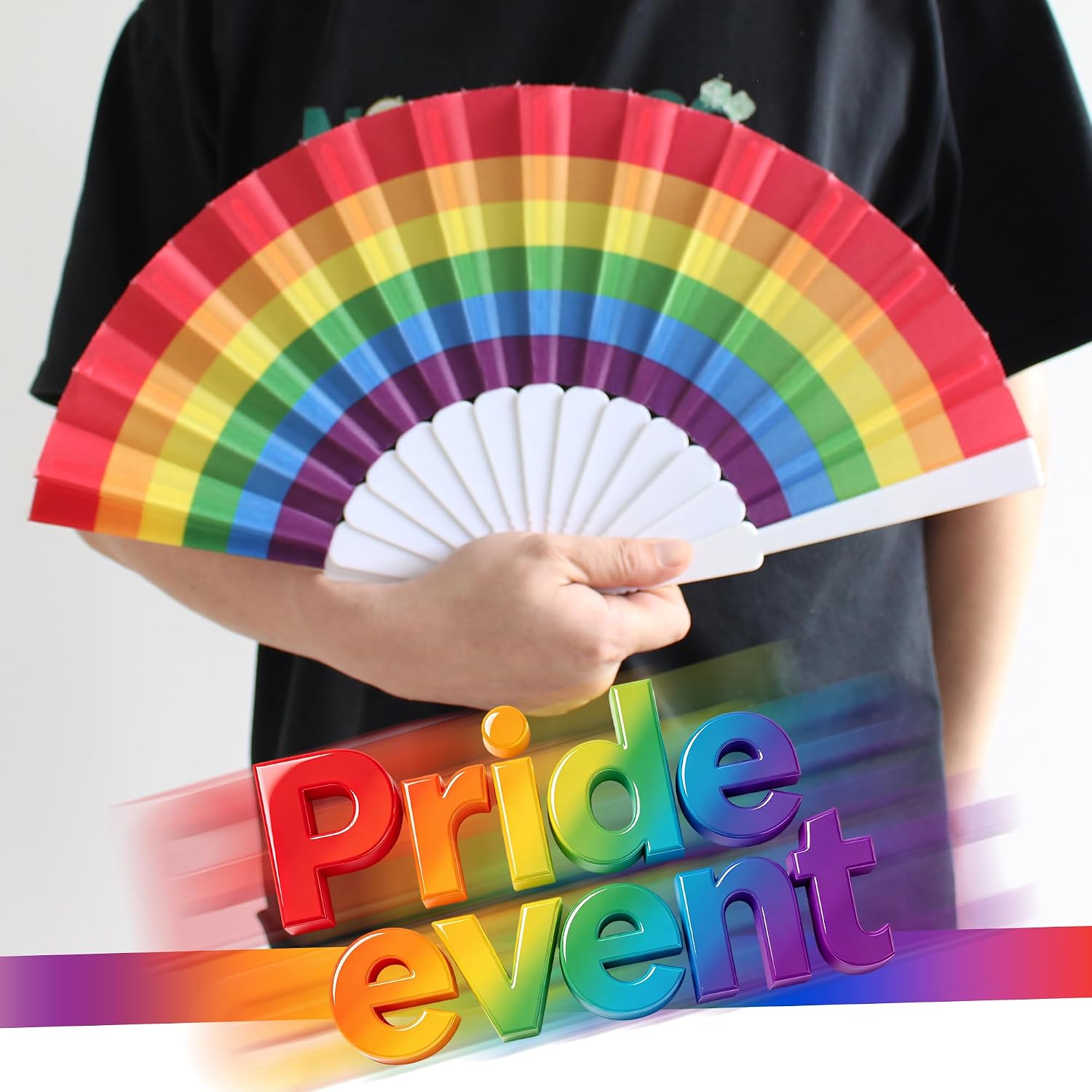 6 Pack Rainbow Folding Fans Pride Plastic Handheld Fan Horizontal Stripes for Women Men Pride Month LGBT Parties Favors, Parade, Festival, Club, Event, Performance Supplies