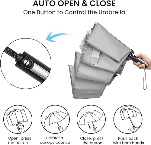 Miniatura 14 de G4Free Paraguas invertido resistente al viento de 54/62 pulgadas con rayas reflectantes, paraguas de golf grande y compacto para lluvia, 10