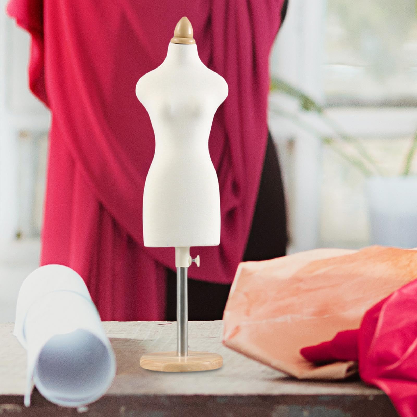 Puppenkleid Ständer Mini Dress Form Schneiderbüste Mannequin Torso Aus Holz für Puppenkleider für Puppenhaus Einrichtung Modellentwicklung Kinder Nähk, 46 cm runder Sockel