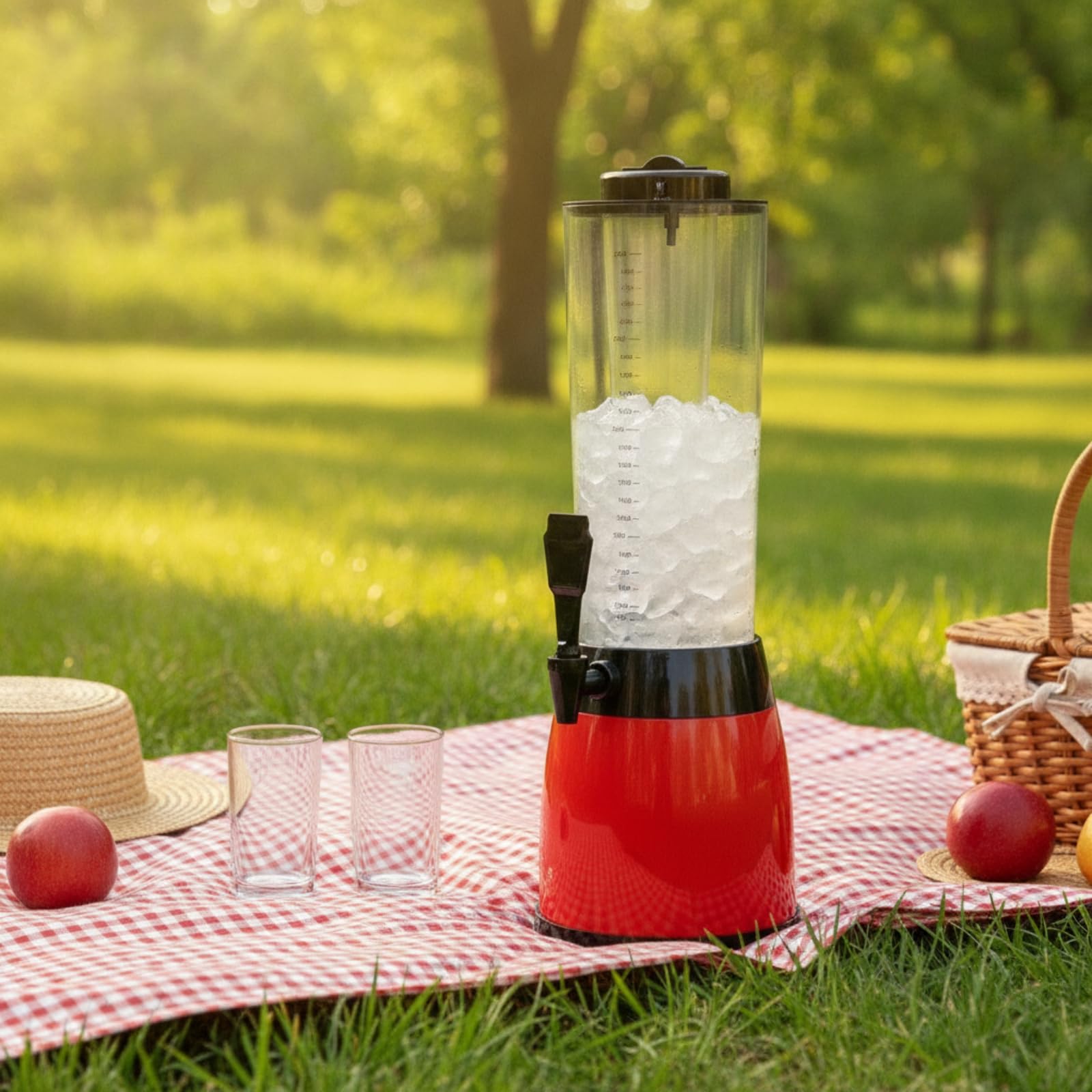 Distributeur de Boissons avec Robinet Beer Keg Carafe à Boisson Colonne Interne pour Glace Paroi Transparente Bec Lisse Anti-goutte Échelle Graduée, Array, Motif Bois