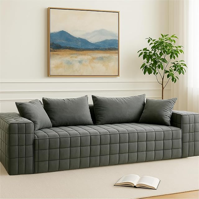 Chenille Sofa 3 Seater 91 73 Inch Modern Comfy Indoor Sofa Soft Chenille Upholstered Sofa for Living Room