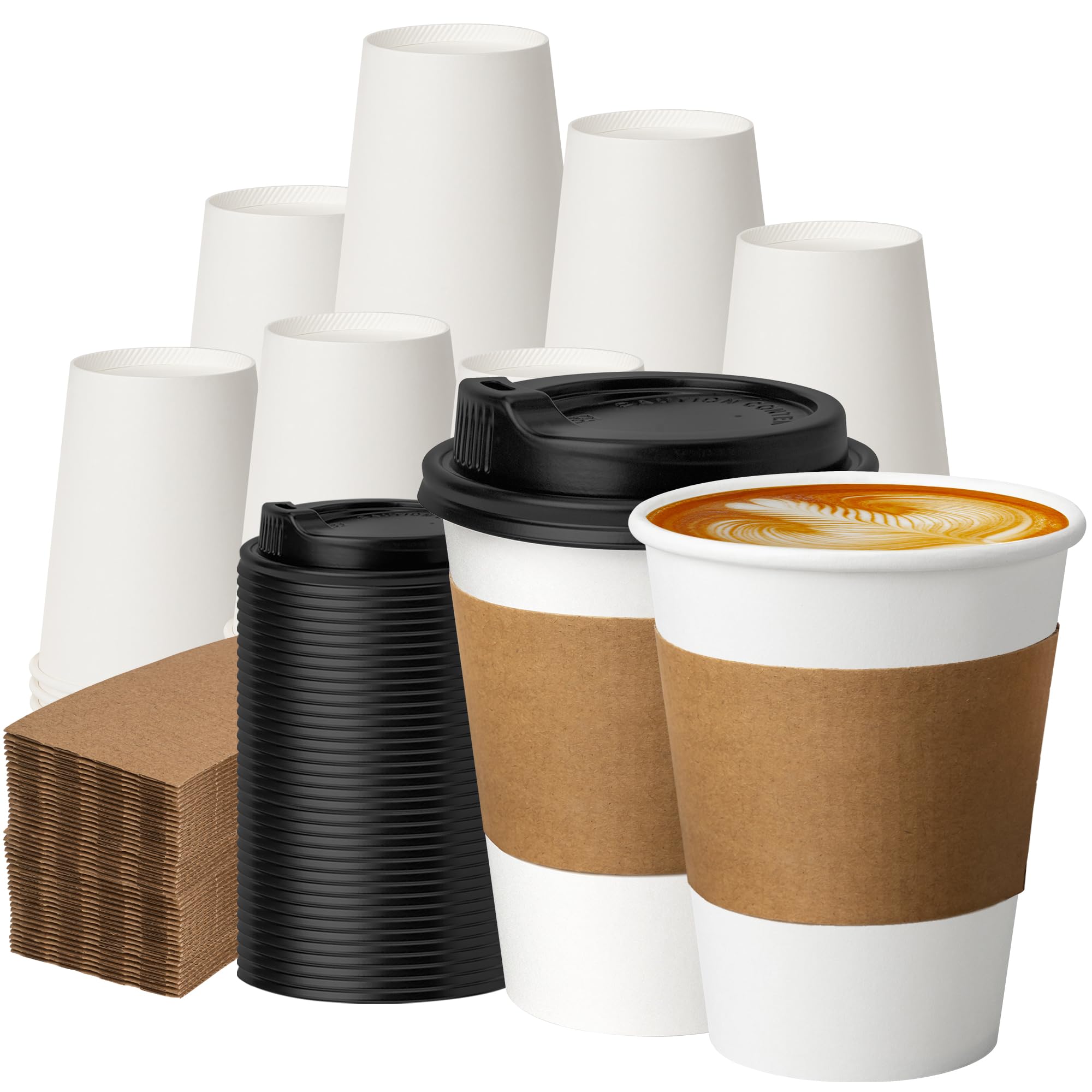Disposable Coffee Cups with Lids - 100 Pack -1