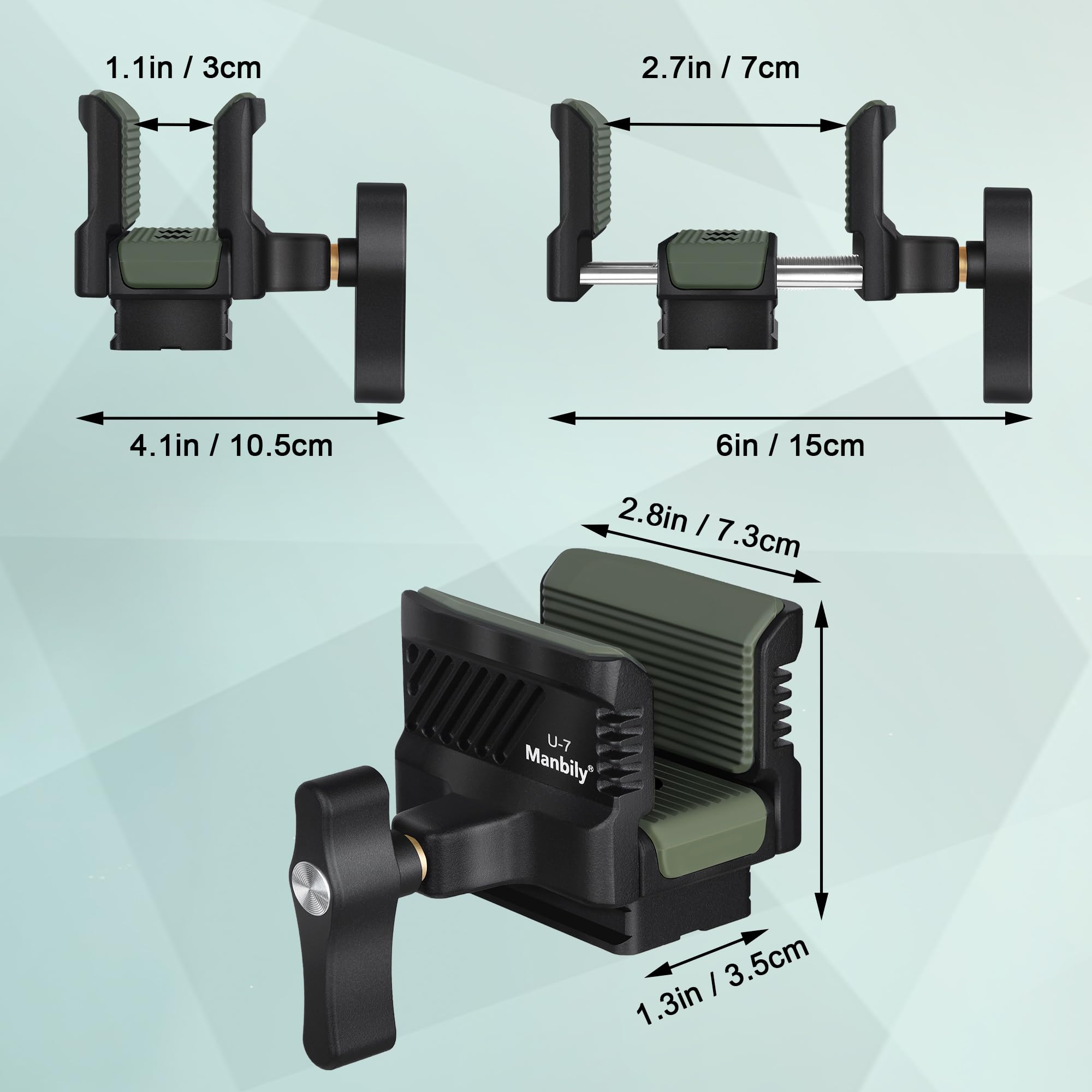 Manbily U-7 Stativkopf, Sattel für das Schießen von Stativen, Aluminiumlegierung Universell Ruhe, Klemme, Montage 1/4" & 3/8" & Arca-Swiss Kompatibilitätsbasis für Einbeine (Grün)