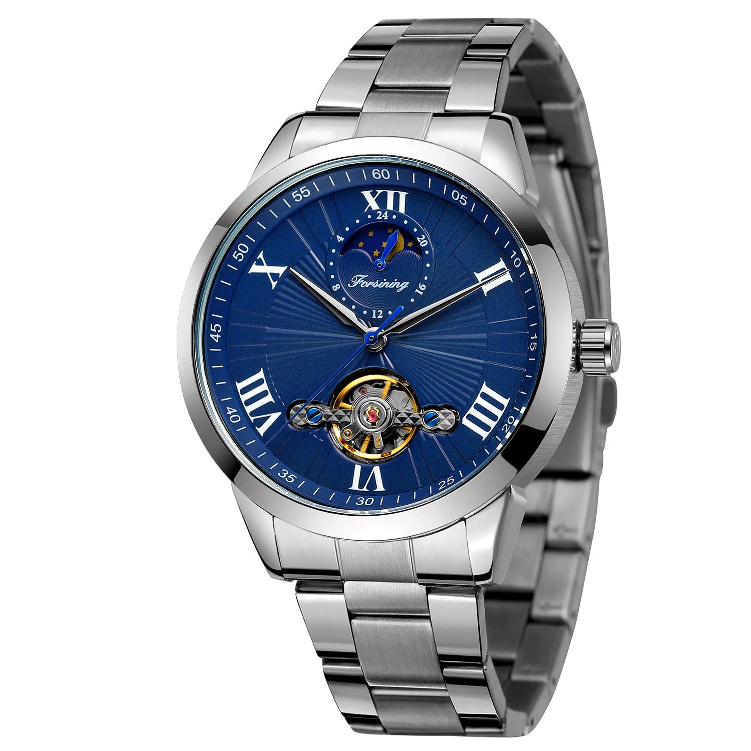 Forsining Tourbilion Moon Phase Automatic Mechanical Analog Steel Band Mens Watch - FSG8187 (B083LTN56F) Amazon Price History, Amazon Price Tracker