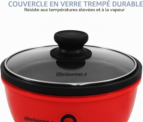 Elite Gourmet EGL-6101 Poêle électrique antiadhésive de 650 W, chauffage rapide, couvercle en verre trempé, rouge - 5