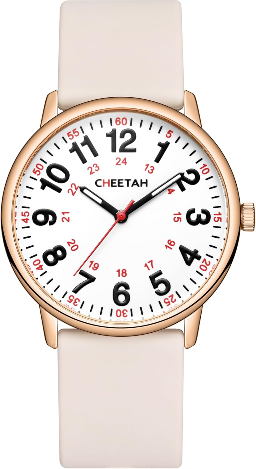 CHEETAH Nurse Watches for Men Women Medical Professionals, Students with Luminous Easy Read Dial, Second Hand 24 Hour, Waterproof Silicone Band
