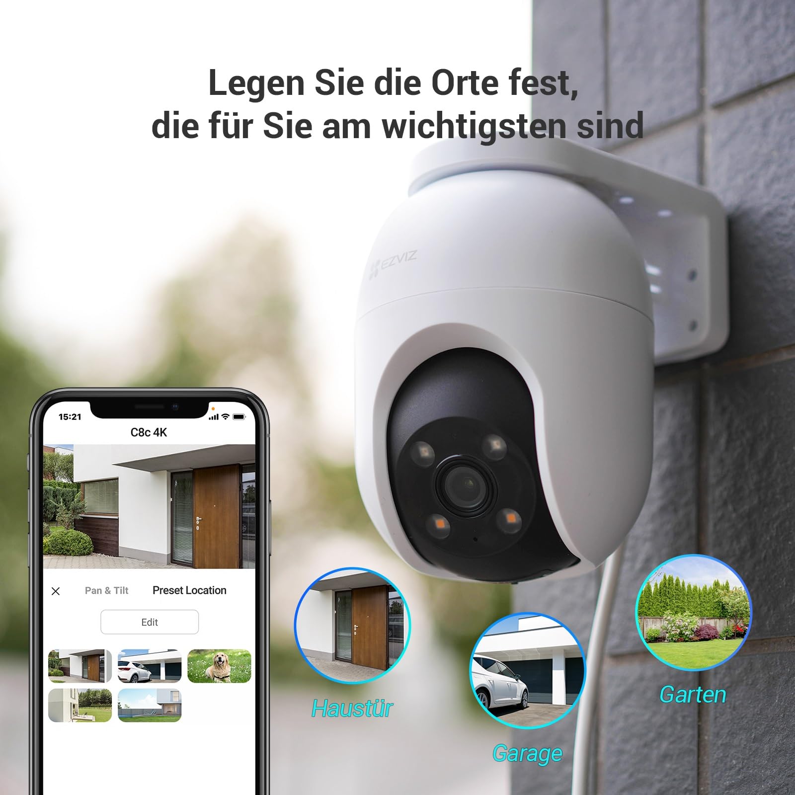 EZVIZ 4K Überwachungskamera Aussen WLAN, 360° PTZ Kamera Außen mit KI-Erkennung, Zwei-Wege-Audio, 2.4 & 5 GHz WLAN, 8MP Farbnachtsicht, Wetterfest, Fernsteuerung per App, C8c 4K (Version 2026)