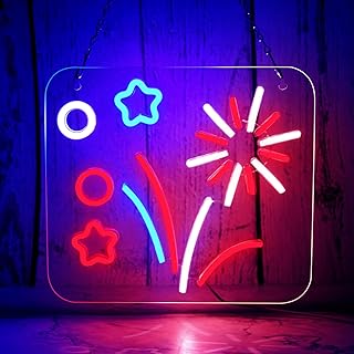 FITNATE Firework Neon Sign, LED Festival Décor Light For Home, Wall, Bedroom, With Hanging Chain, USB Powered, Bright Neon Fireworks Lights For Festival, Wedding, Thanksgiving Day, Fourth of July