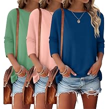 Bliwov 3 Pack 3/4 Sleeve Womens Tops Crewneck T Shirts Basic Casual Tees