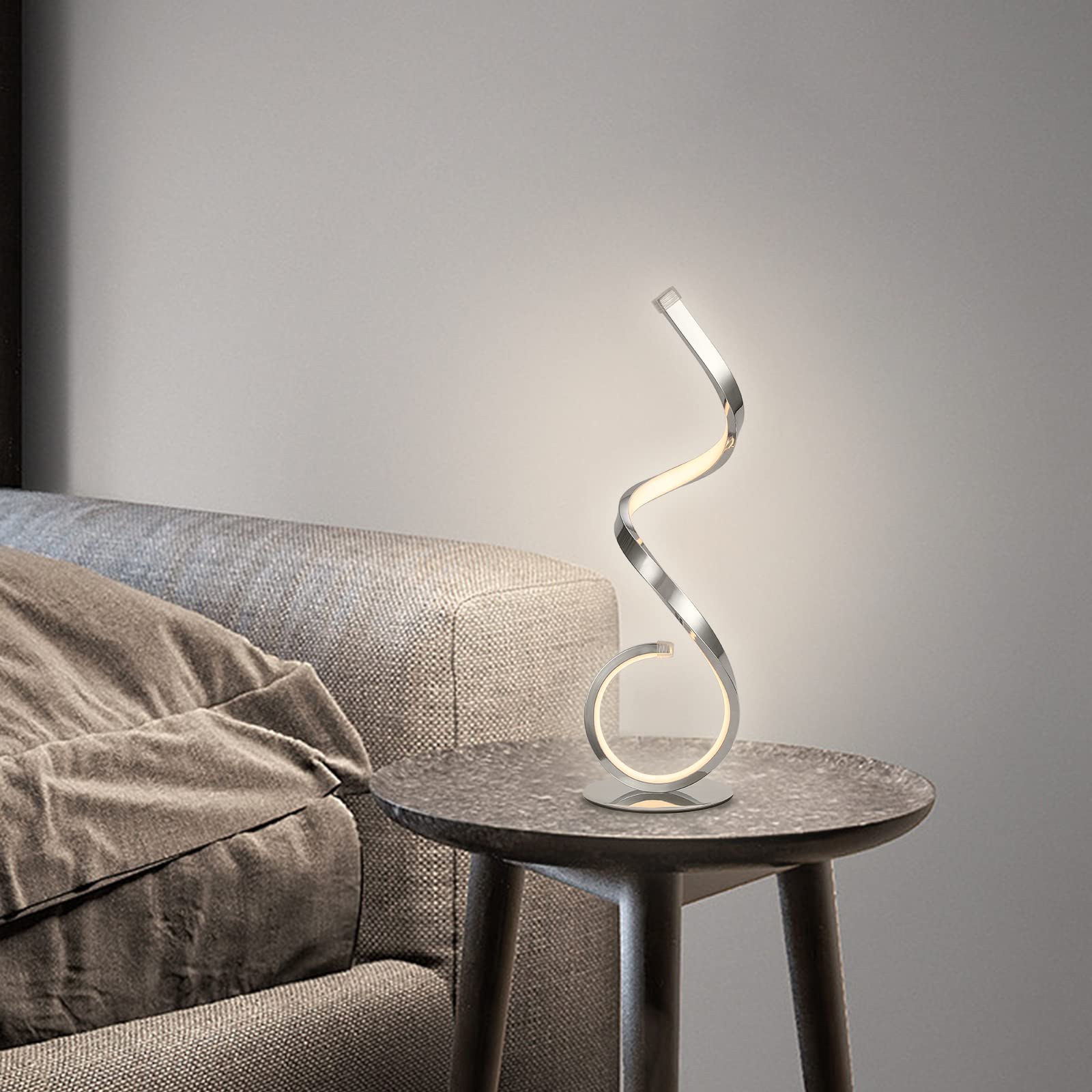 Lampada da tavolo a LED con design a spirale 22W, dimmerabile al tocco, lampada da scrivania, moderna lampada da comodino, bianco caldo bianco freddo 3 modalità di colore, 10 livelli di