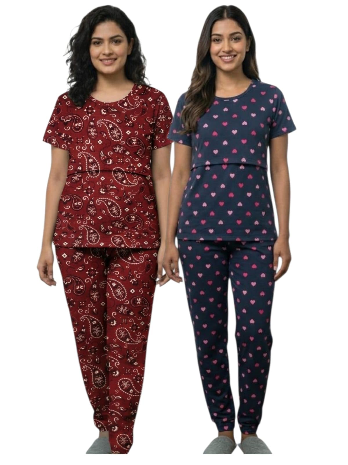 sk abhi's Women Maternity Zipless Feeding Pyjama Set Front Access Nightwear, Soft & Comfortable Fabric, Relaxed Fit | Colour : NVY HRT-MRN MNGO-XXL-picture-46