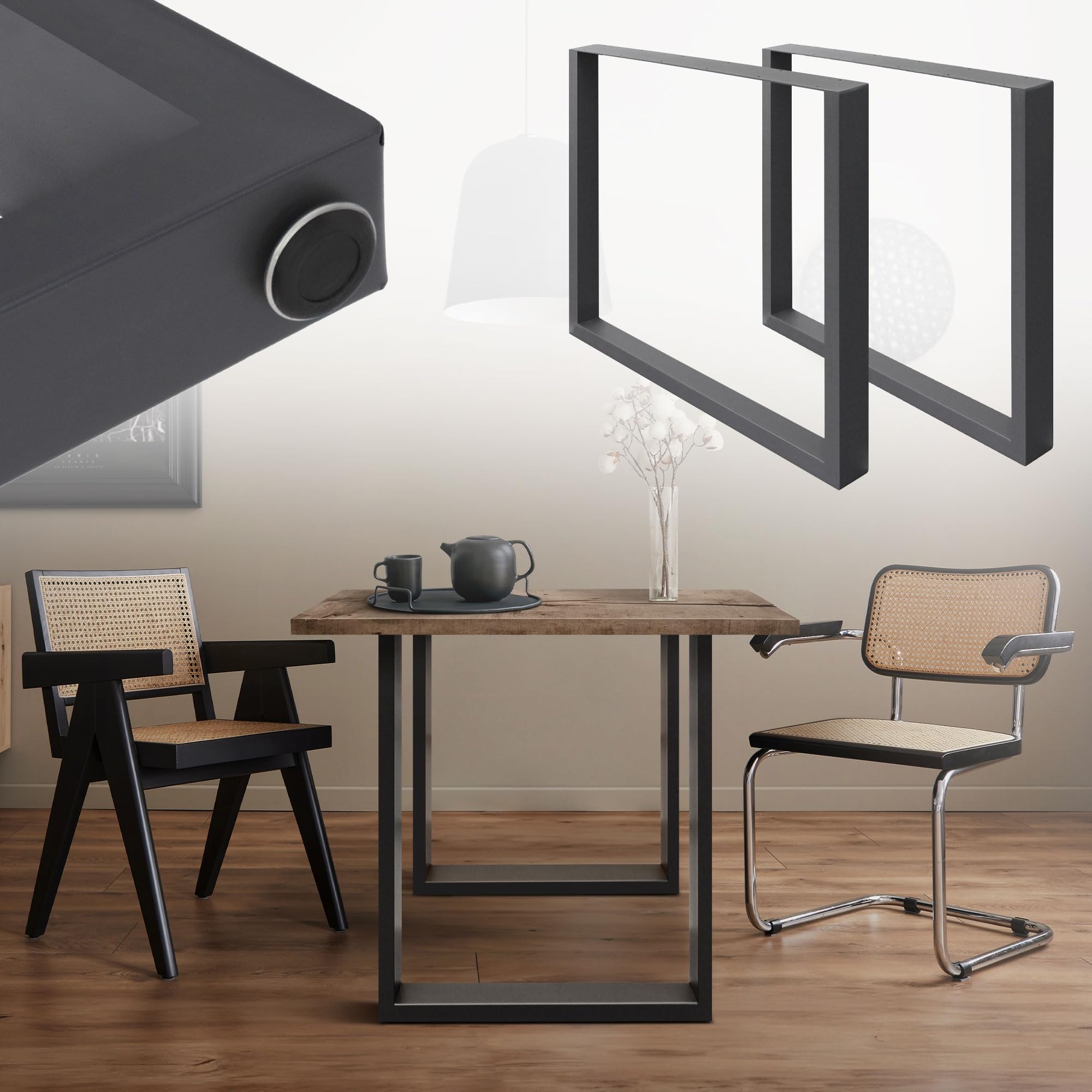 Gambe Per Tavolo Industriali 80x72 Cm - Acciaio Verniciato Antracite, Set Di 2