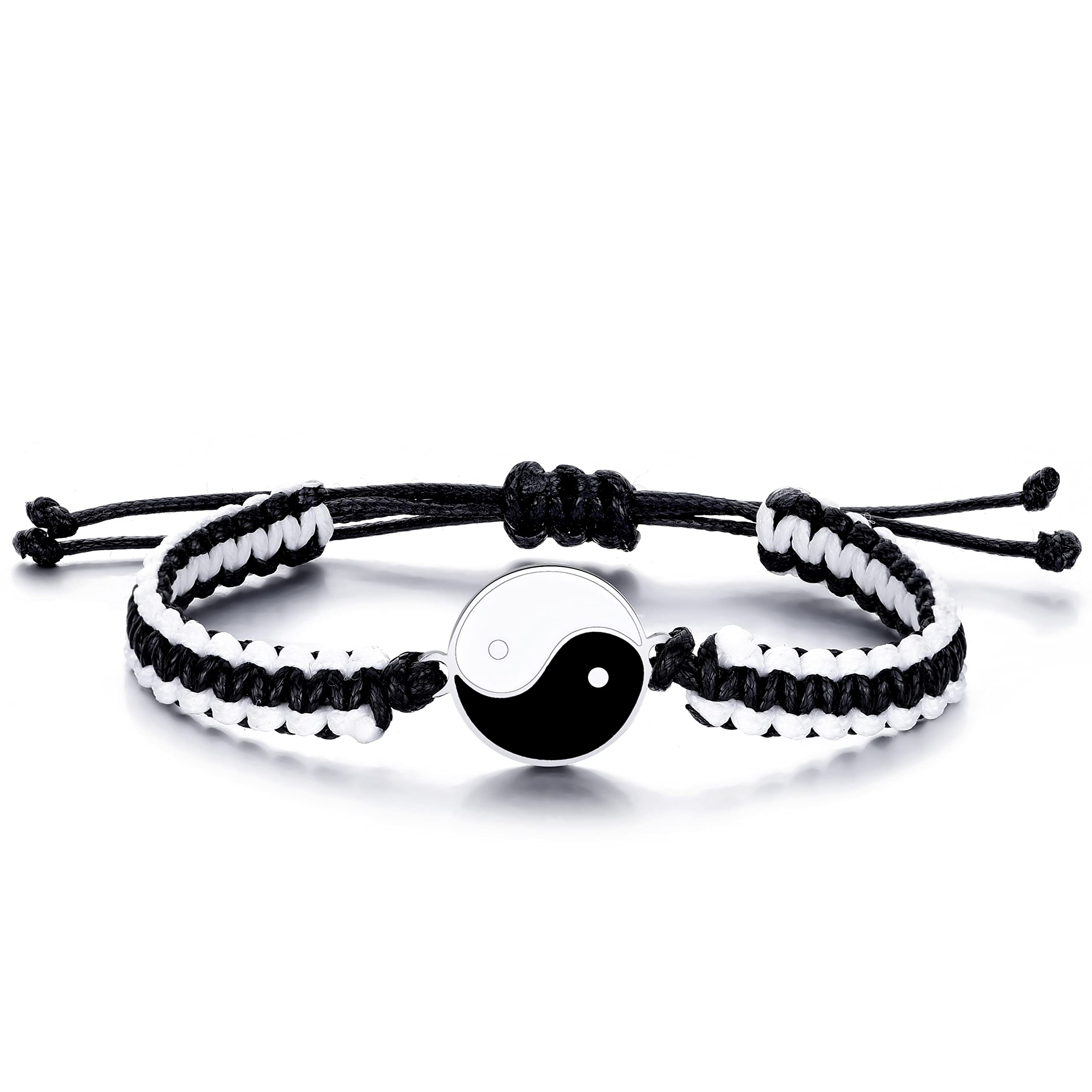 Yin Yang - Pulseras para hombres y mujeres, pulsera ajustable con cordón, Acero inoxidable, s