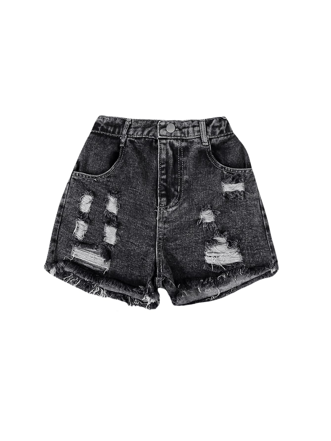 Floerns Pantalones cortos de mezclilla con cintura elástica y bolsillos para niña
