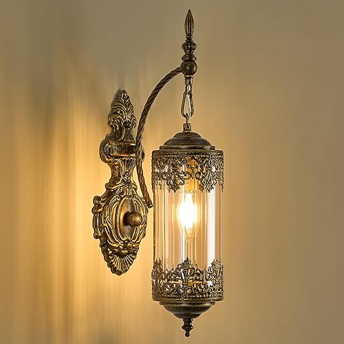 Miniatura 13 de Aplique de pared gótico, linterna dorada antigua, lámpara de pared retro cableada para dormitorio, sala de estar, pasillo, marroquí, montaje