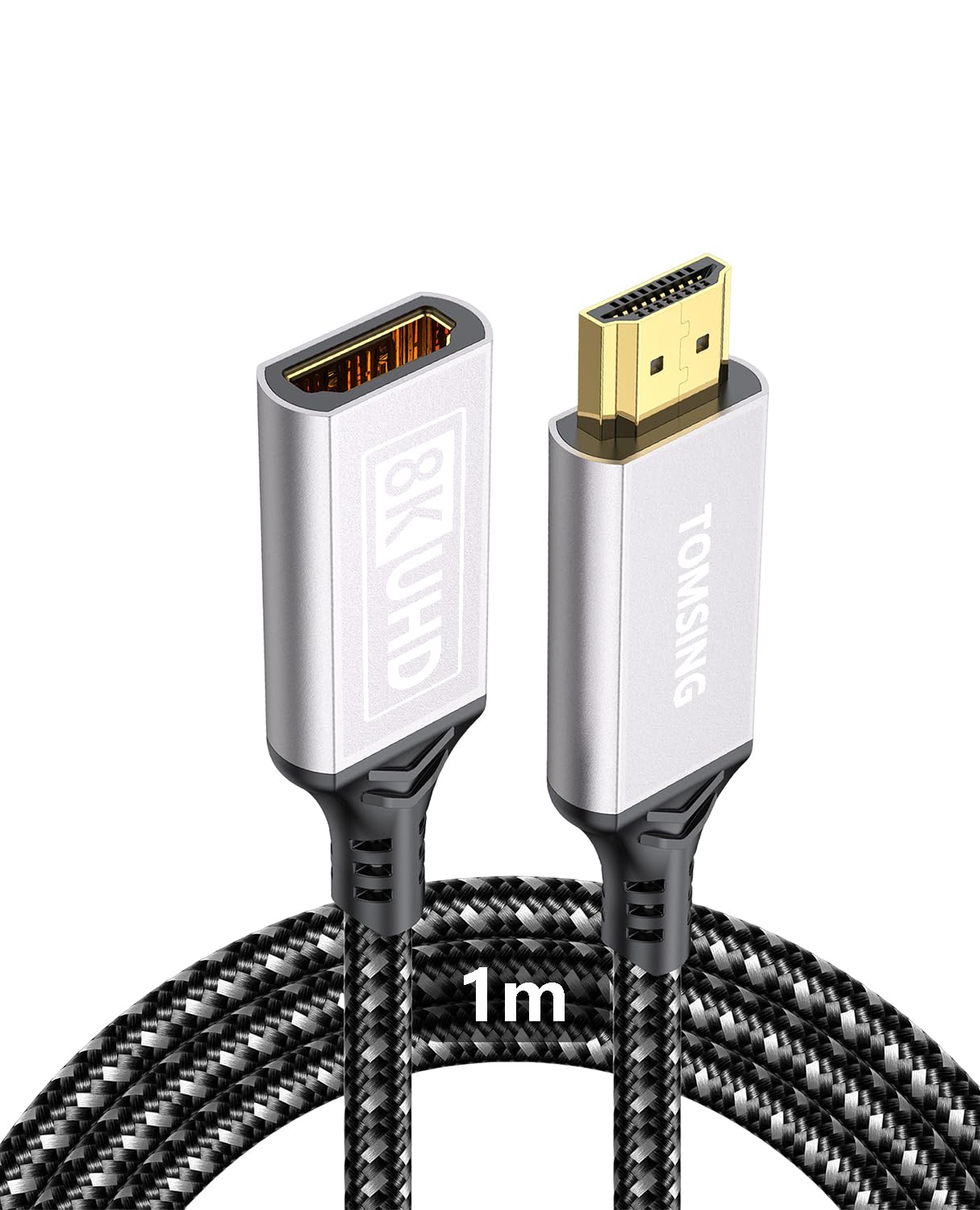 TOMSING 8K HDMI 延長ケーブル 延長コード 1m HDMIケーブル 2.1 48Gbps 超高速8K@60Hz 4K@120Hz 2K@240Hz eARC QMS Dynamic HDR UHD 3D for PC ノートパソコン PS5/PS4 Pro Switch XBox 等対応 (ライトグレー,1m)
