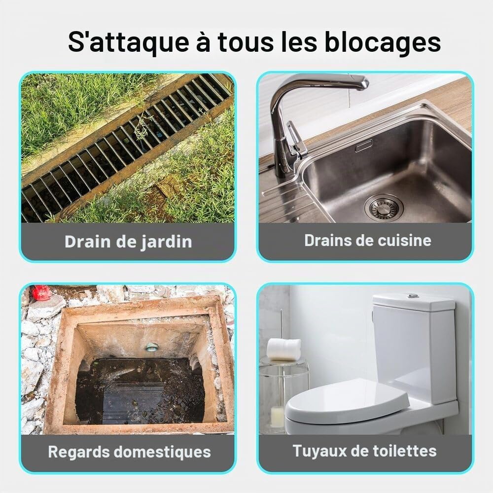 Kit de tiges de vidange professionnelles de 9,1 m dans un sac de transport, déverrouillage, grattoir à vers, tiges de nettoyage 14 pièces de 9 m de long