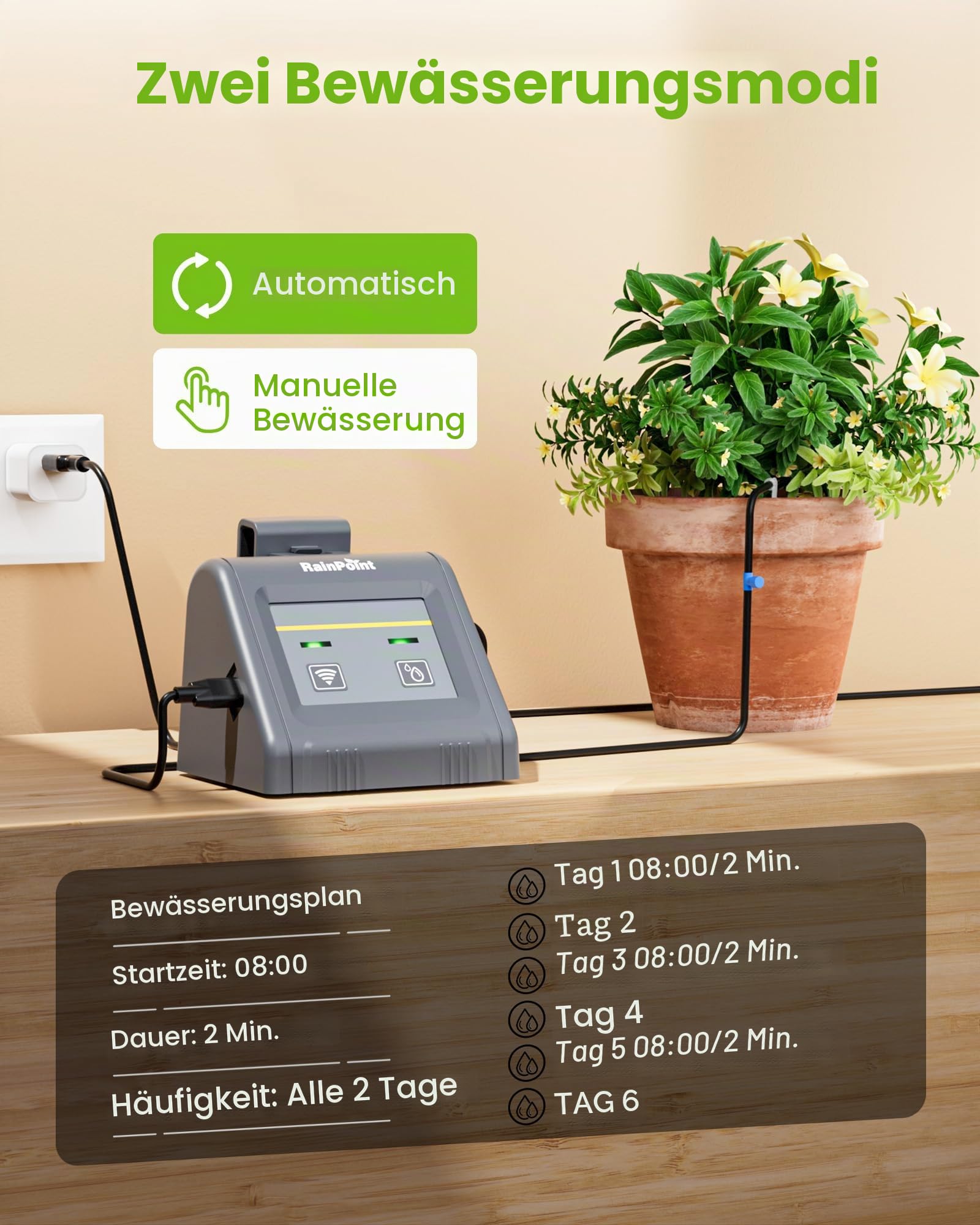 RAINPOINT WiFi Automatisches Bewässerungssystem, Automatisches Tropfbewässerungsgerät mit Pumpe, APP-Fernbedienung Auto/Manuell/Smart Mode für Balkon