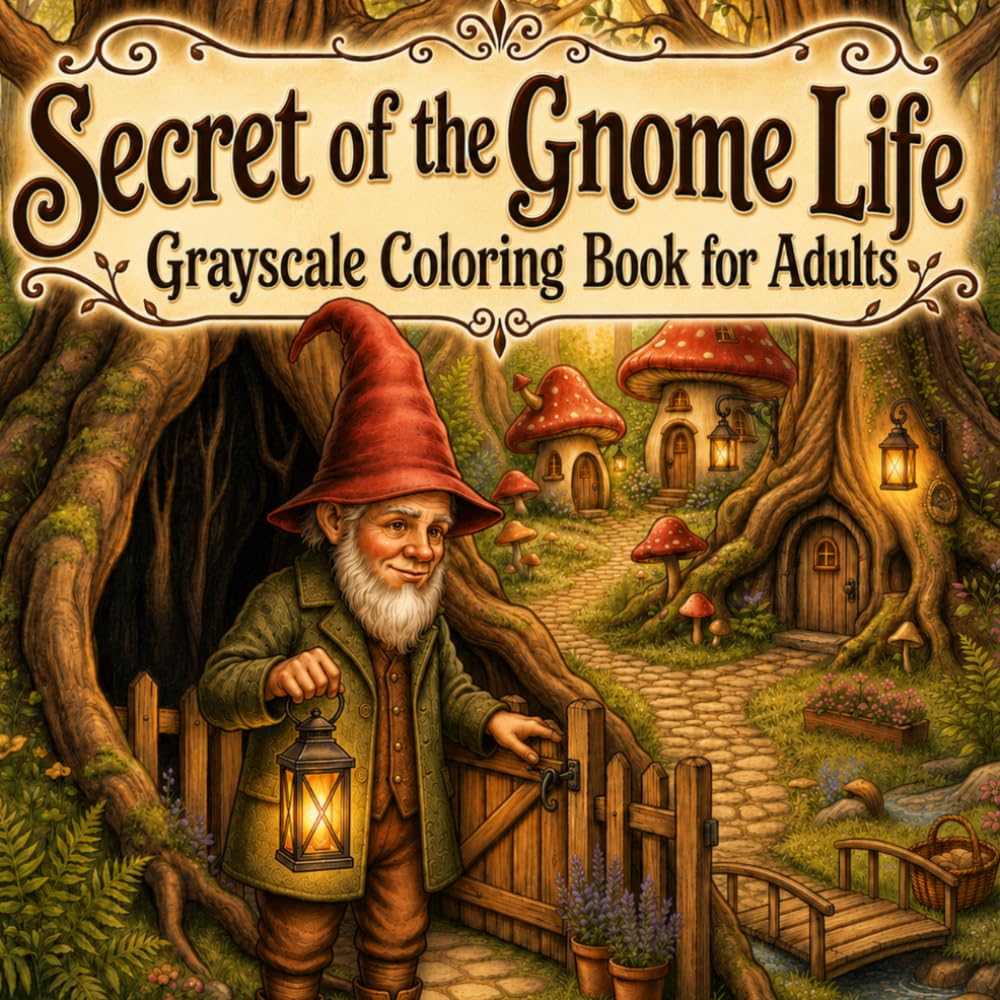 Gnome Grayscale Coloring Book for Adults: Secret of the Gnome Life A Cozy Grayscale Coloring Book for Adults Featuring Enchanted Gnome Homes, Secret ... (Cozy Gnome Village Coloring Collection)