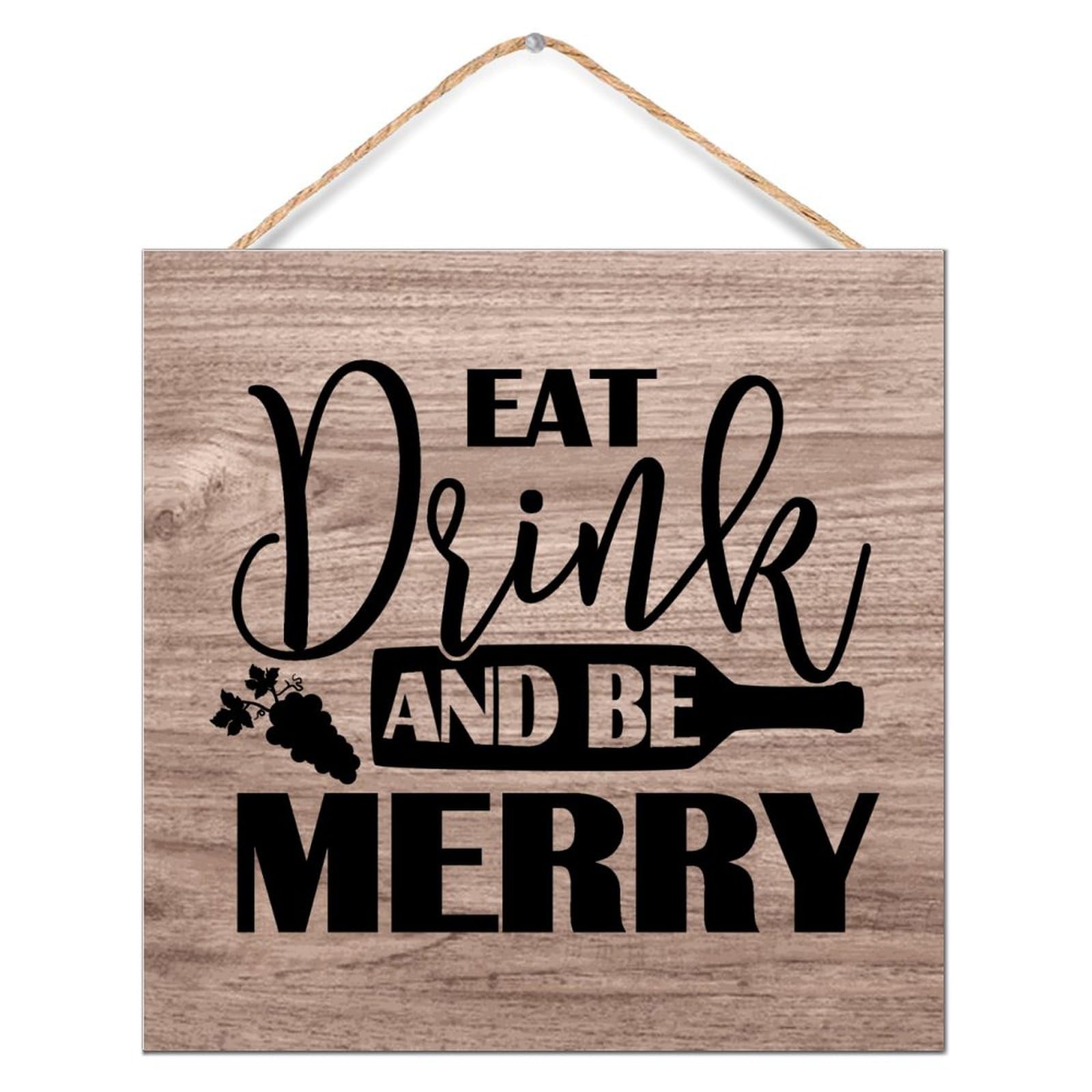 Placa de madera Eat Drink And Be Merry con acabado envejecido artesanal de alta calidad